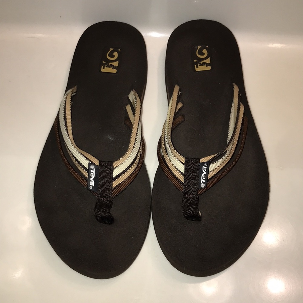 Teva Women's Mush Multi-Strap Brown Tan Beige Foam Thong Sandals